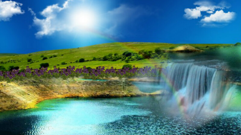 Waterfall in Green Valley — Blue