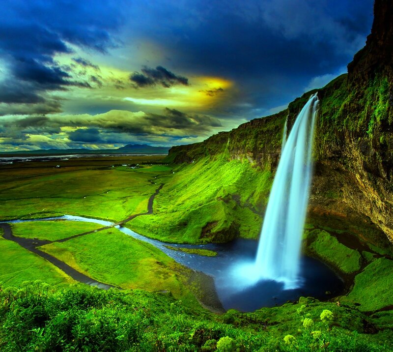 Waterfall in Green Valley — Dramatic