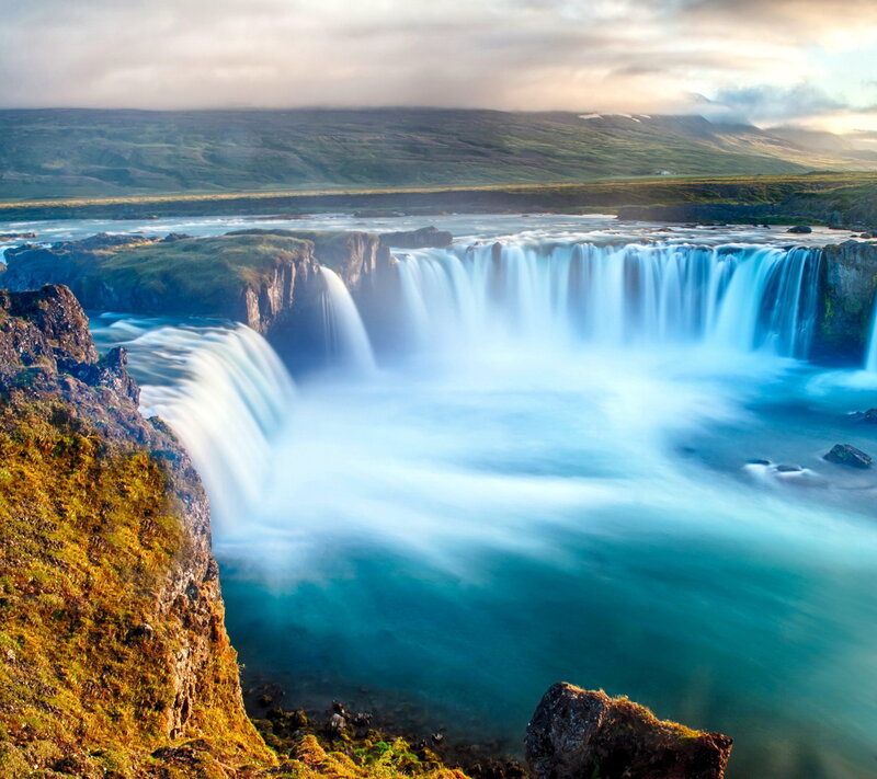 Waterfall in Iceland — Blue, Serene, Morning