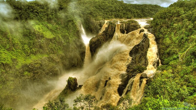 Waterfall in Jungle — Green, Dramatic, Afternoon, Photograph, River, Trees