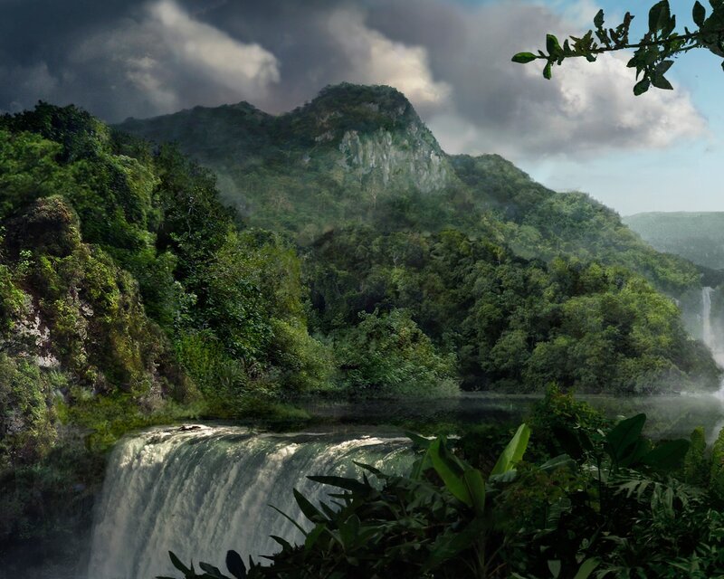 Waterfall in Jungle — Green, Dramatic, Afternoon, Photograph