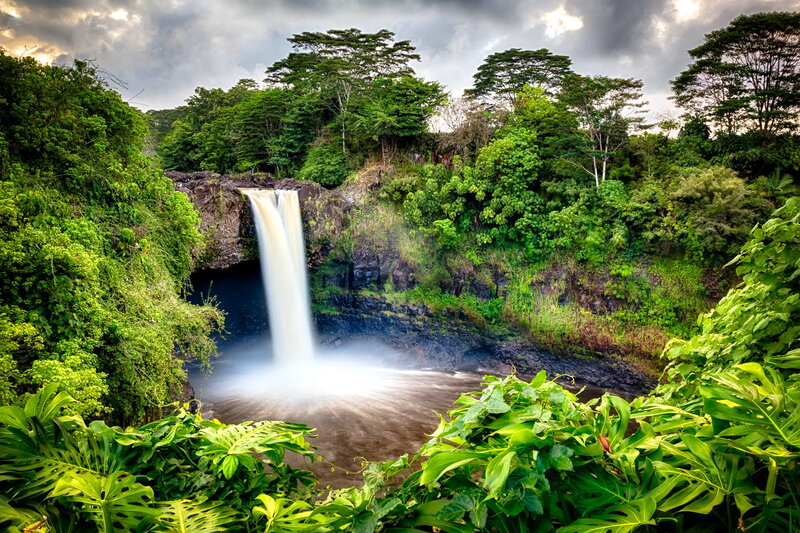 Waterfall in Jungle — Green, Dramatic, Afternoon, Photograph, Trees