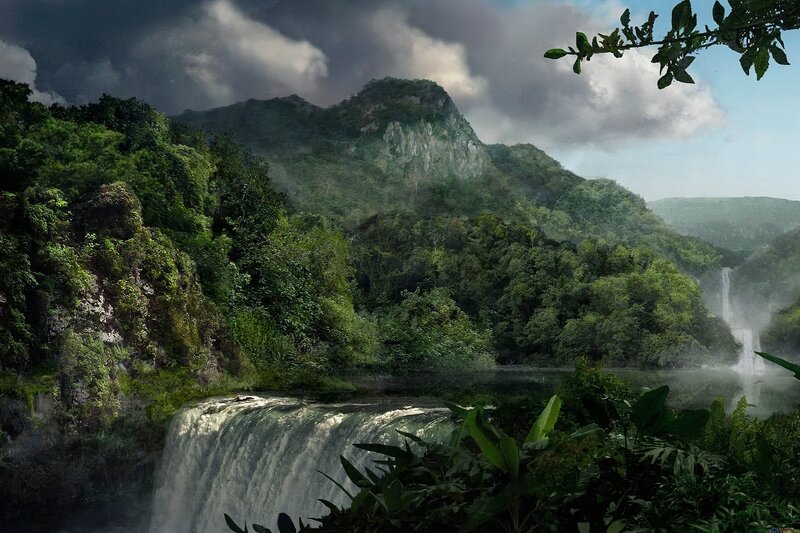 Waterfall in Jungle — Green, Dramatic, Afternoon