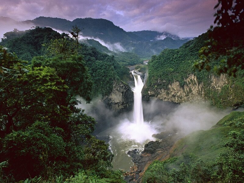 Waterfall in Jungle — Green, Dramatic, Morning, Photograph
