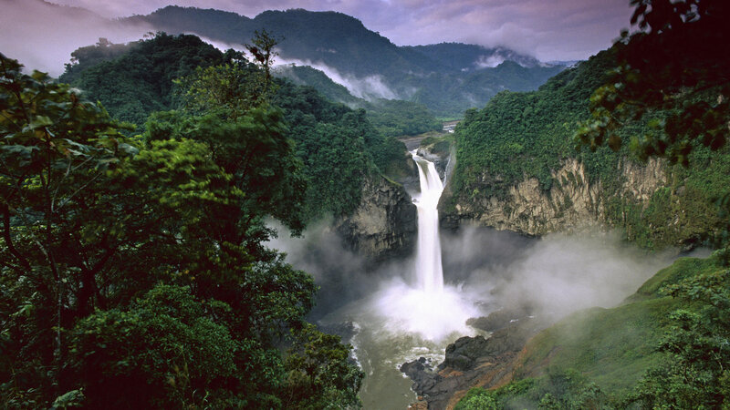 Waterfall in Jungle — Green, Dramatic, Photograph, Mountains