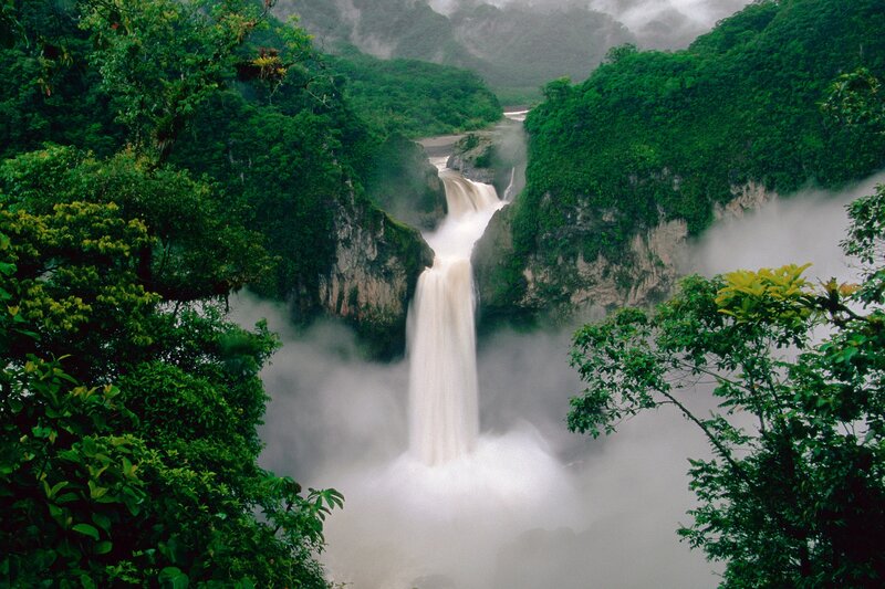 Waterfall in Jungle — Green, Dramatic, Photograph, River, Mist