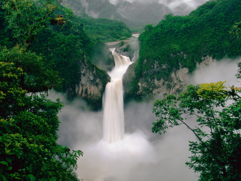 Waterfall in Jungle — Green, Dramatic, Photograph, River, Trees