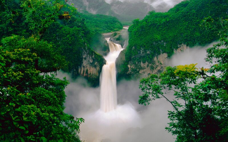 Waterfall in Jungle — Green, Dramatic, Photograph