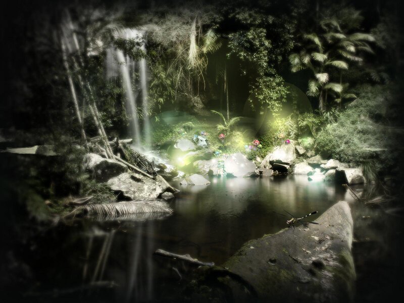 Waterfall in Jungle — Green, Mysterious