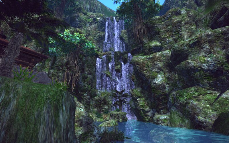 Waterfall in Jungle — Green, Serene, Afternoon, 3d Render, Rocks
