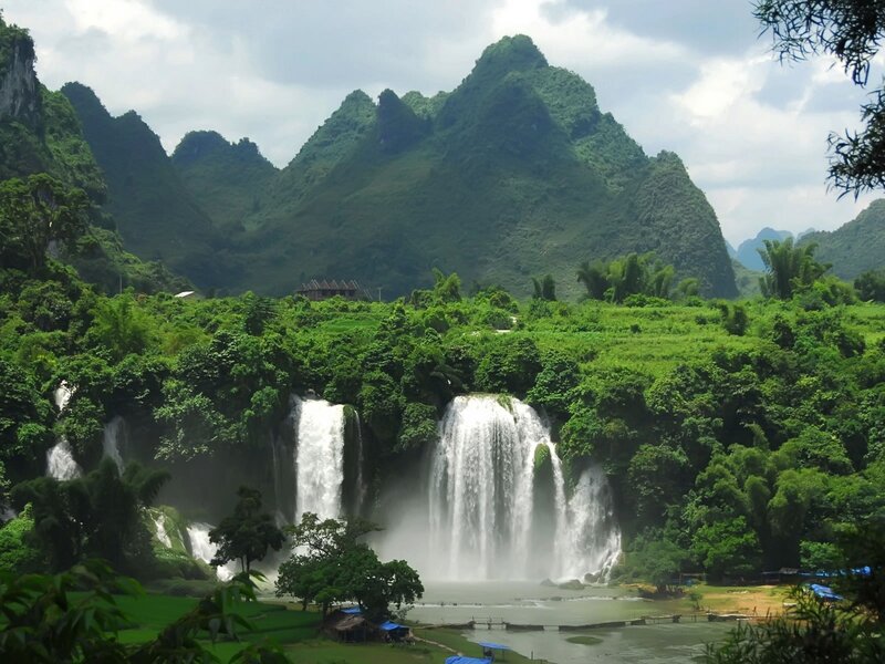 Waterfall in Jungle — Green, Serene, Afternoon, Photograph, Mountains, Trees