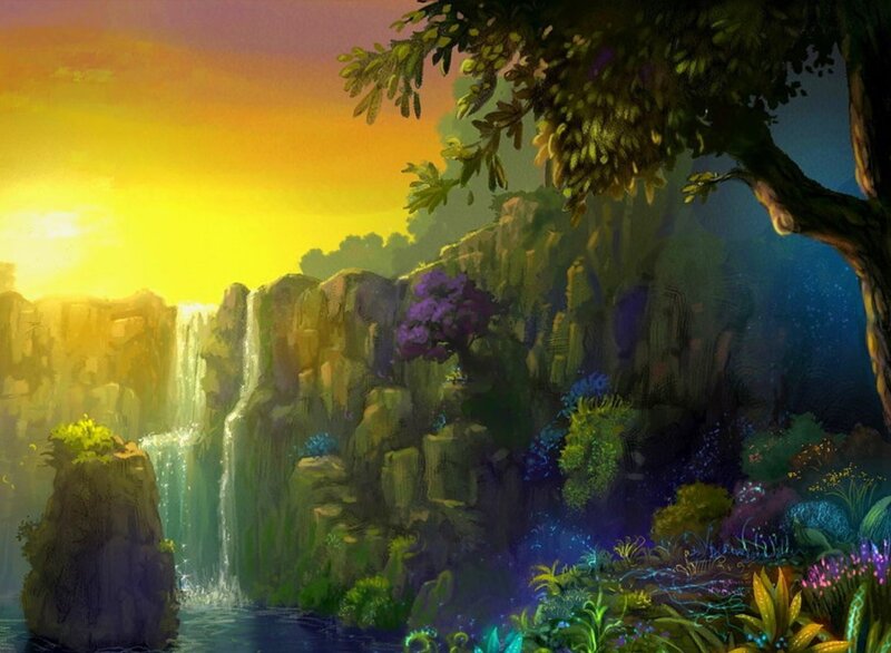 Waterfall in Jungle — Yellow, Serene