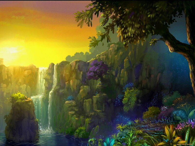 Waterfall in Jungle — Yellow