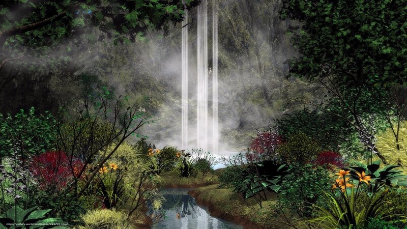 Waterfall in lush forest