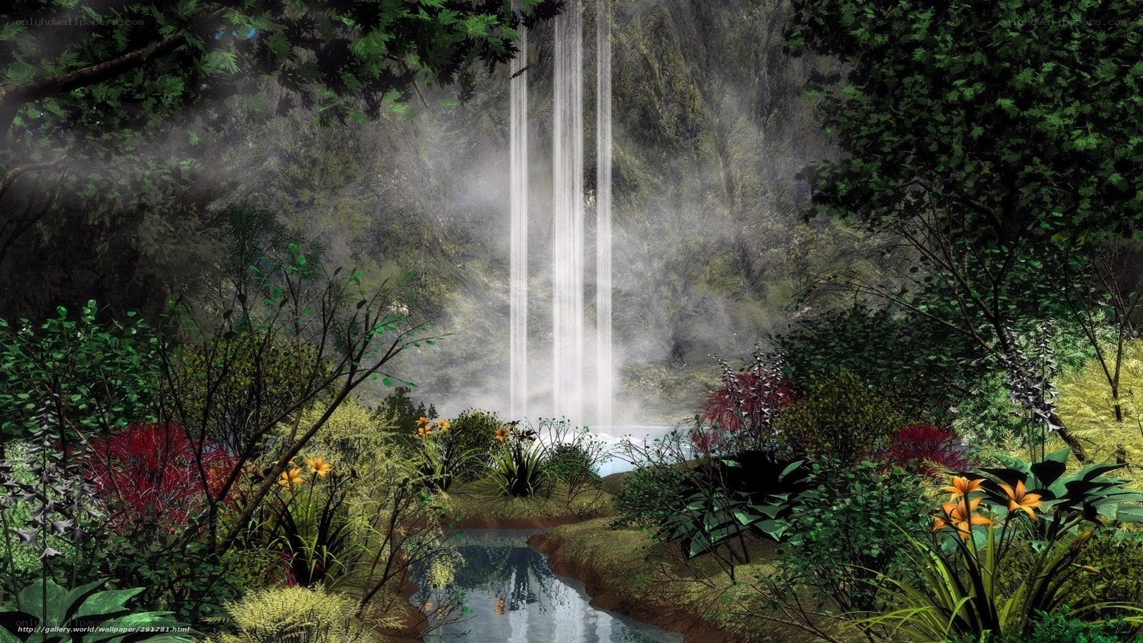 Waterfall in lush forest