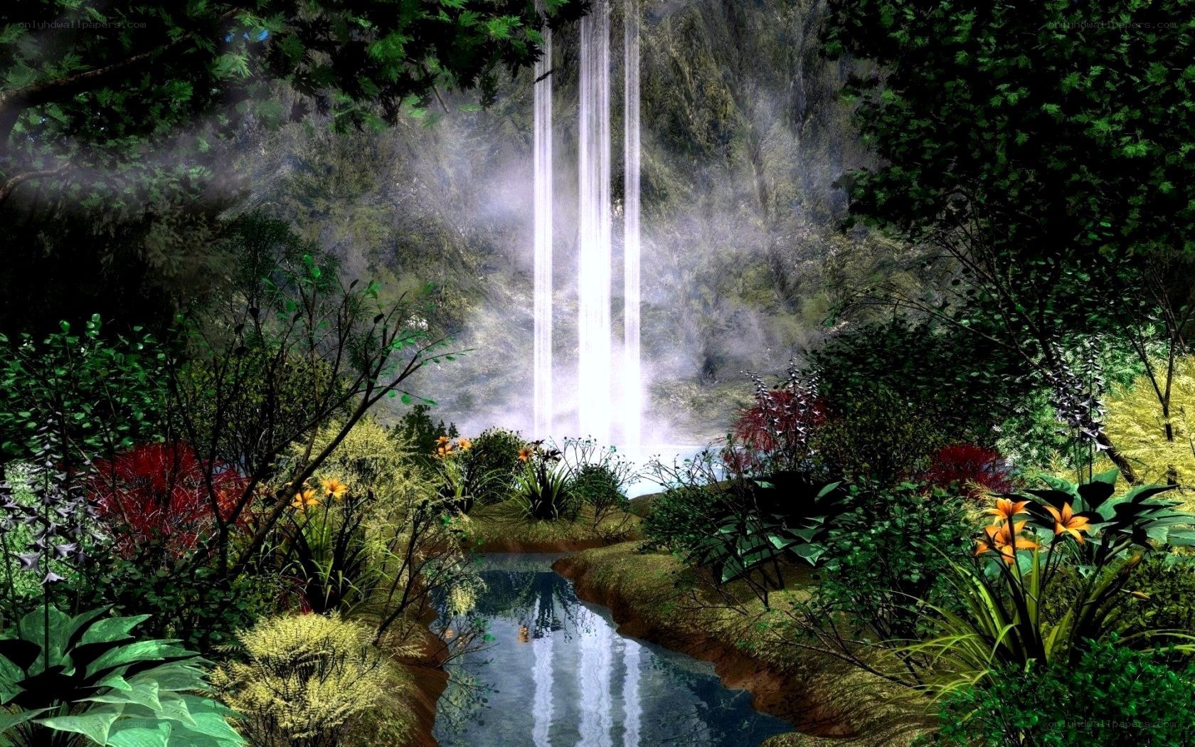 Waterfall in lush forest