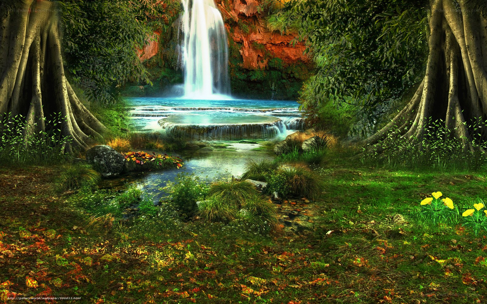 Waterfall in lush forest