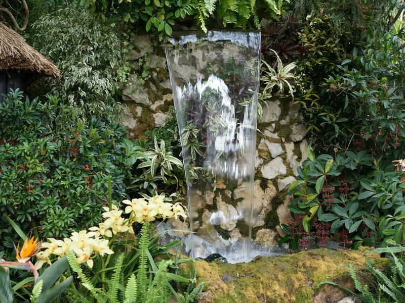Waterfall in lush garden