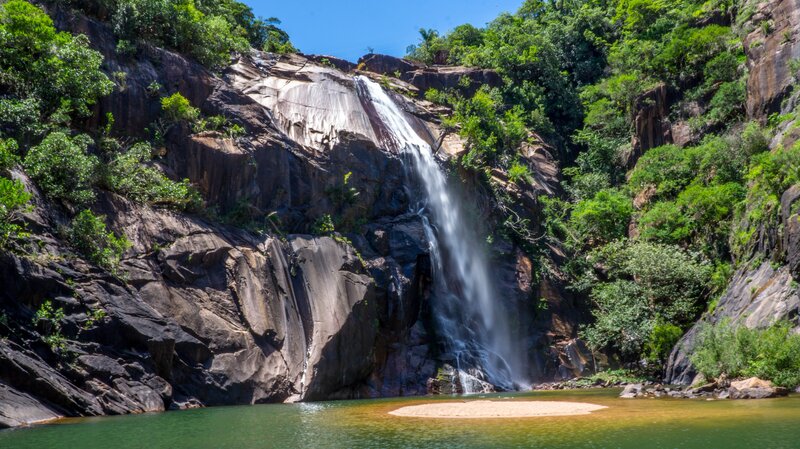 Waterfall in lush green forest