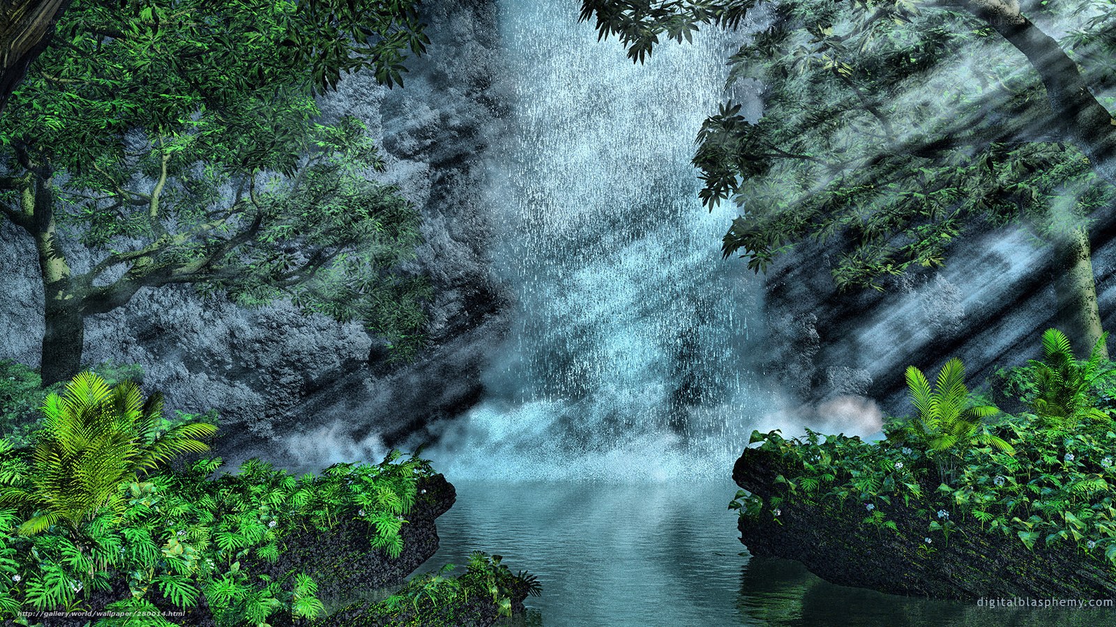 Waterfall in lush jungle