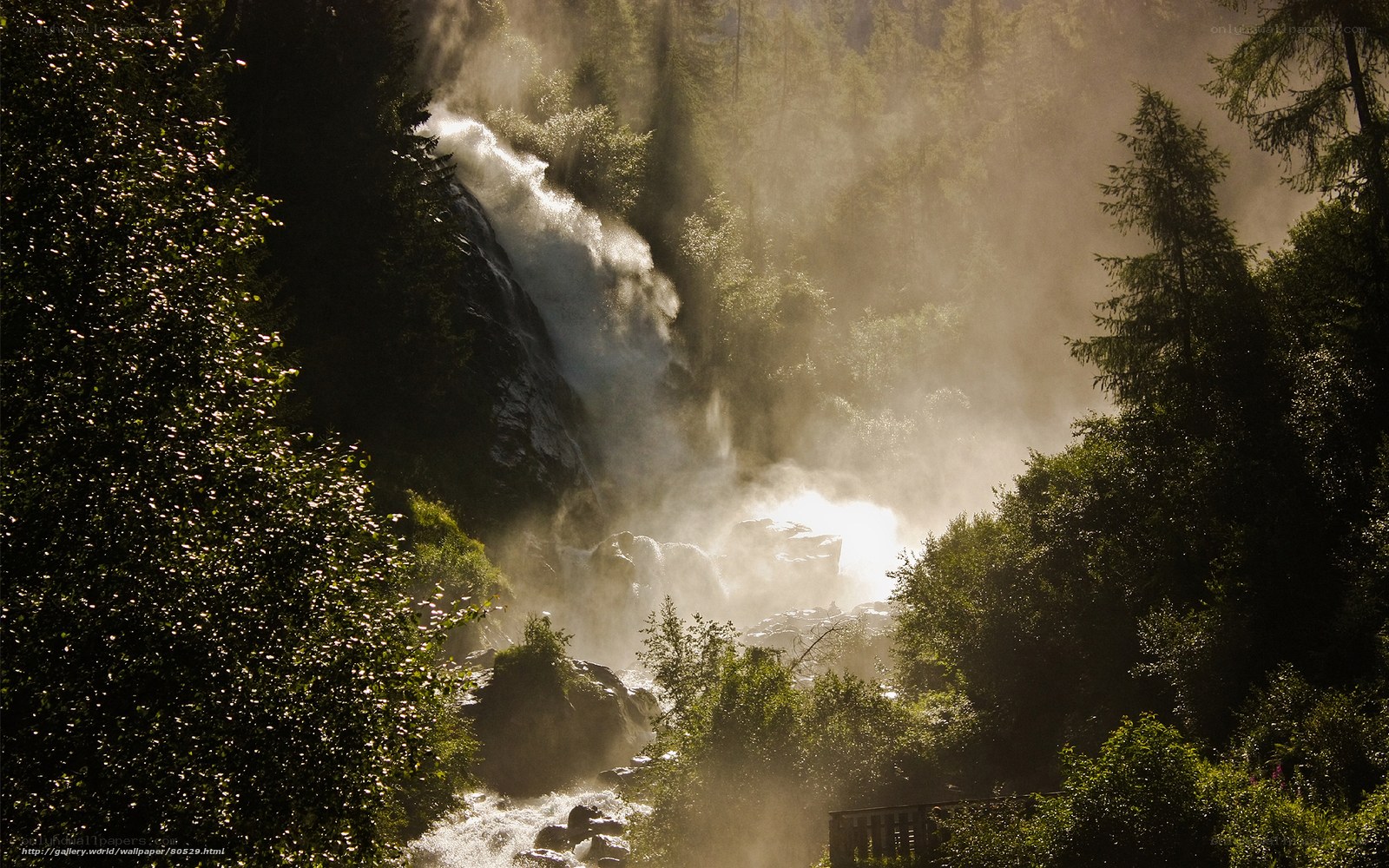 Waterfall in misty forest