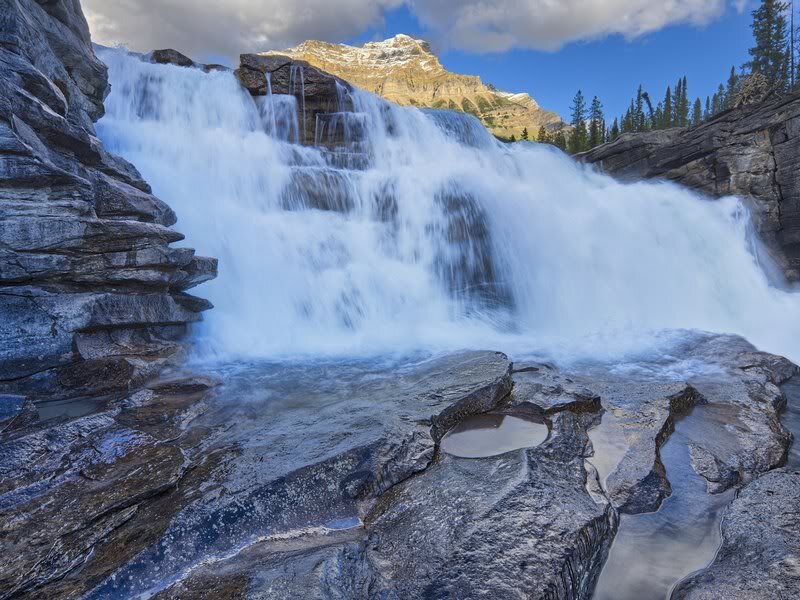 Waterfall in Mountain Canyon — Blue, Dramatic