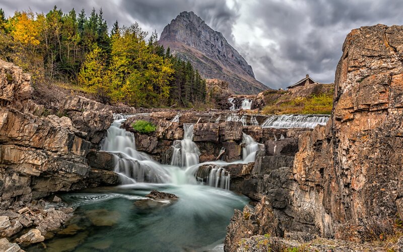 Waterfall in Mountain Canyon — Gray, Dramatic