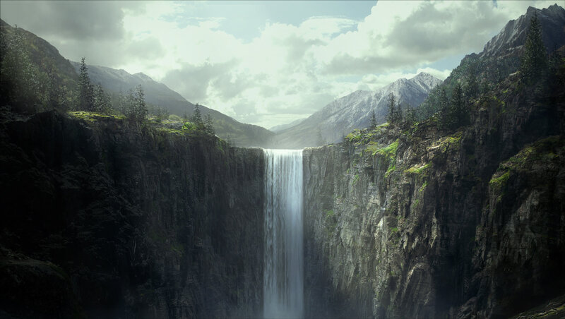 Waterfall in Mountain Canyon — Gray