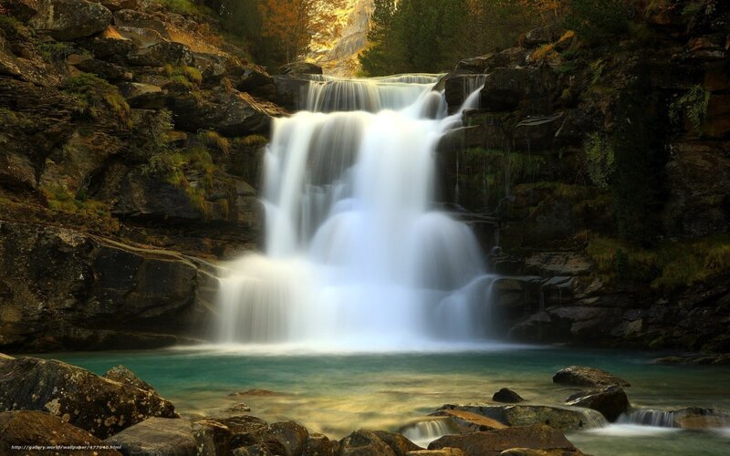 Waterfall in Mountain Gorge — Blue