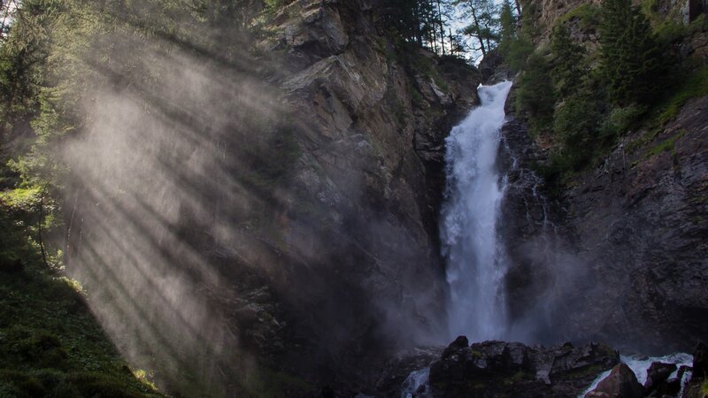 Waterfall in Mountain Gorge — Green, Dramatic