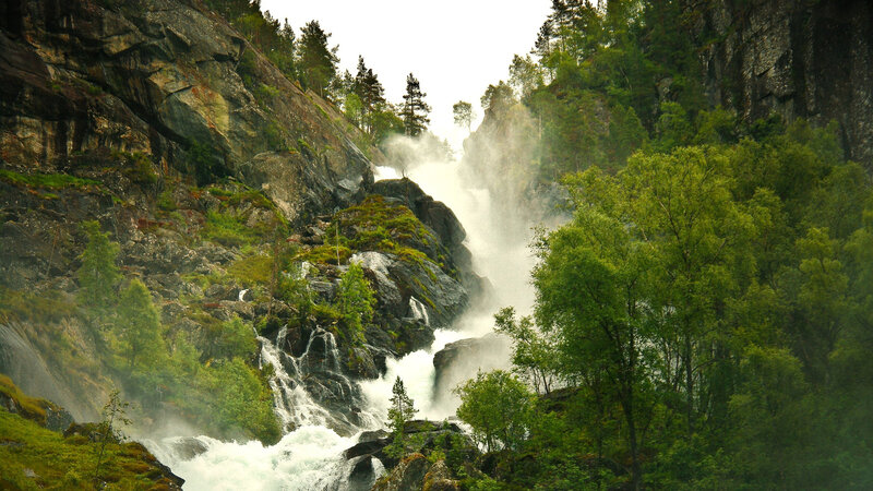 Waterfall in Mountain Gorge — Green