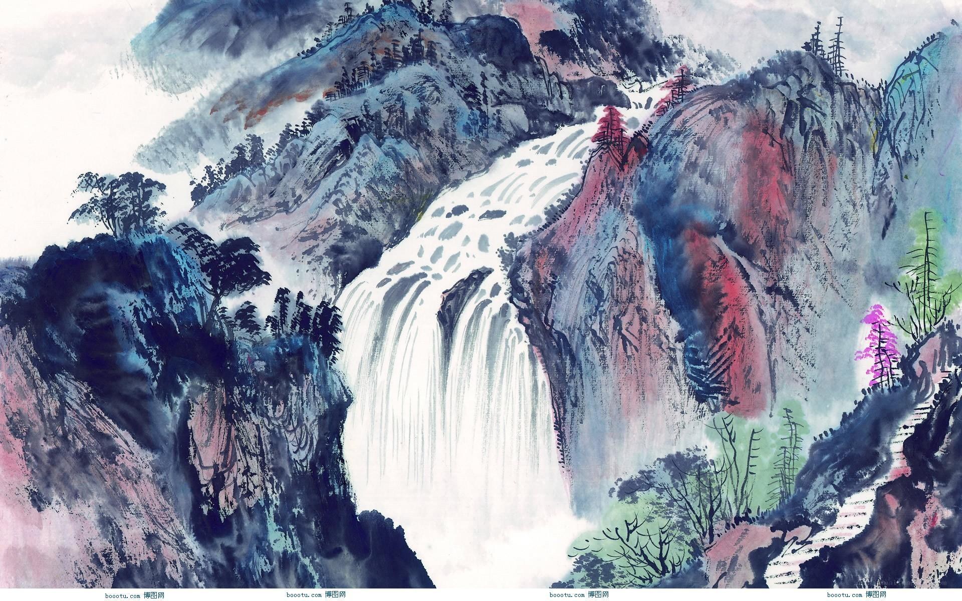 Waterfall in mountain landscape