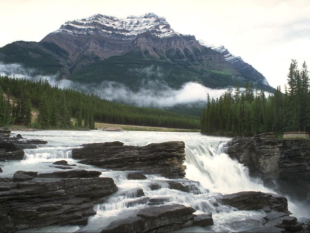 Waterfall in mountain valley
