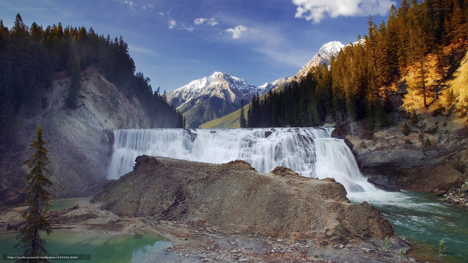 Waterfall in mountain valley