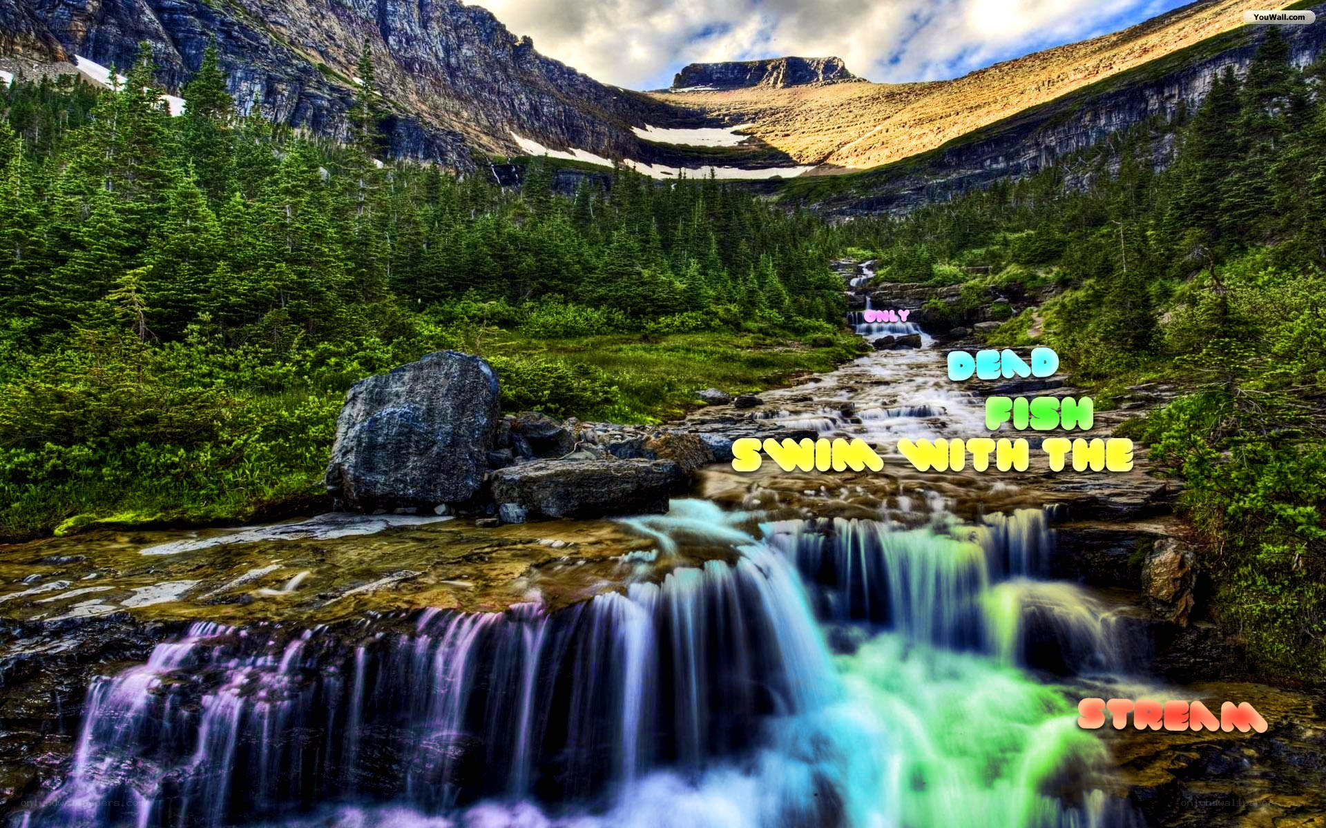 Waterfall in mountain valley
