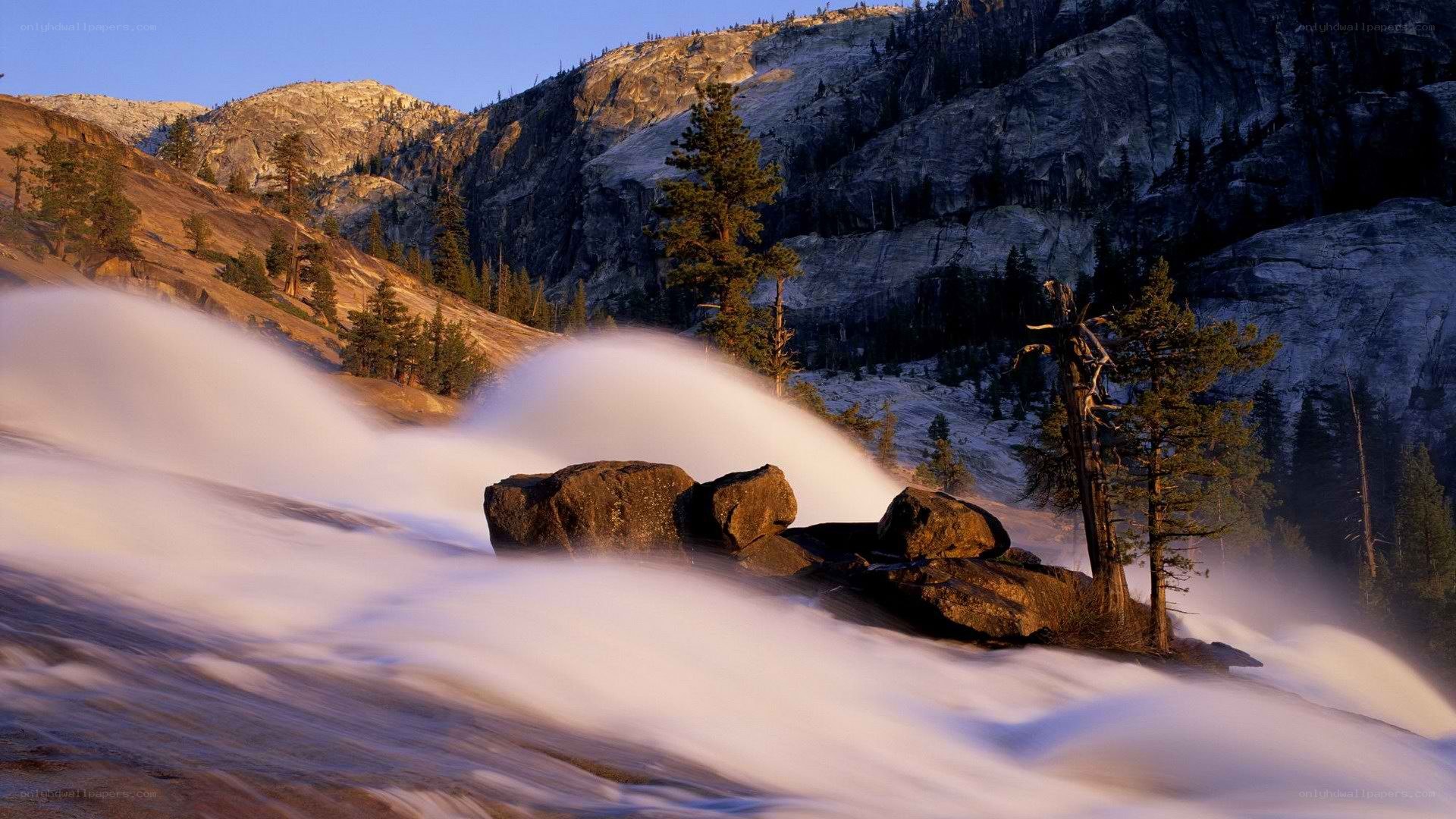 Waterfall in mountain valley