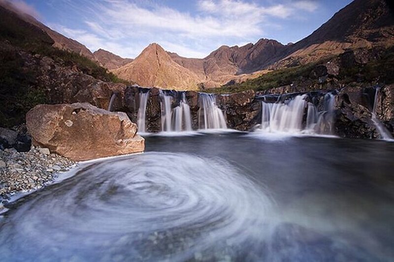 Waterfall in Mountain Valley — Blue, Serene, Afternoon