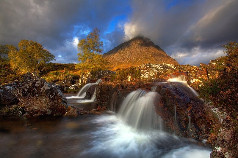 Waterfall in Mountain Valley — Blue