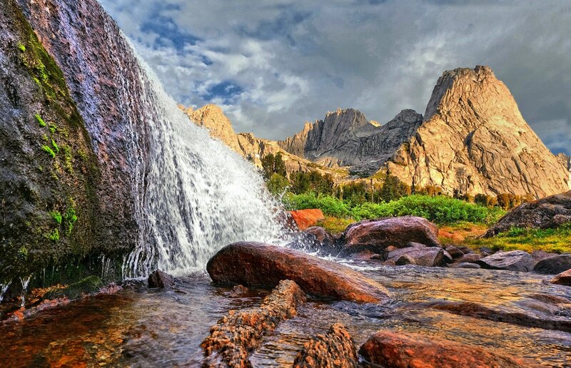 Waterfall in Mountain Valley — Brown