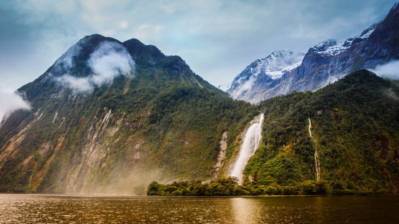 Waterfall in Mountain Valley — Green, Dramatic, Photograph, Mountains