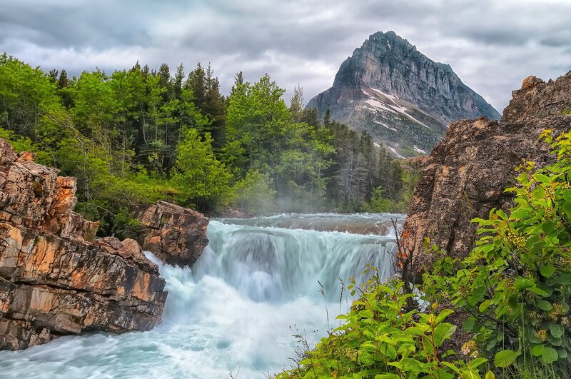 Waterfall in Mountain Valley — Green, Dramatic, Summer
