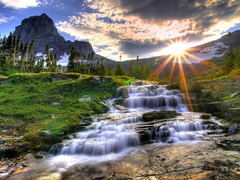 Waterfall in Mountain Valley — Green, Dramatic