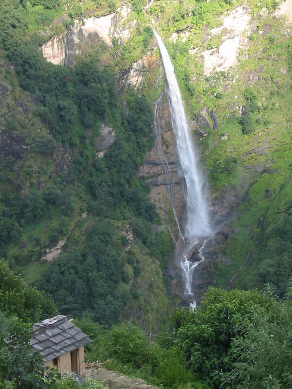 Waterfall in Mountain Valley — Green, Natural, Afternoon, Photograph