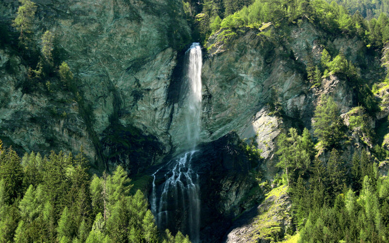 Waterfall in Mountain Valley — Green, Serene, Afternoon