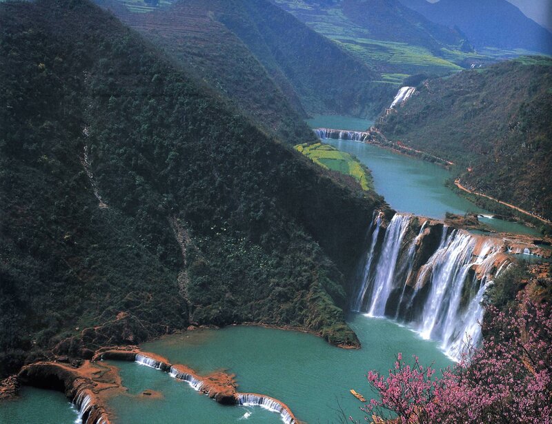 Waterfall in Mountain Valley — Green, Serene, Spring, Photograph, River