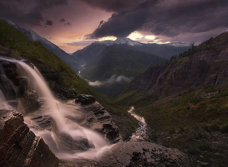 Waterfall in Mountain Valley — Purple