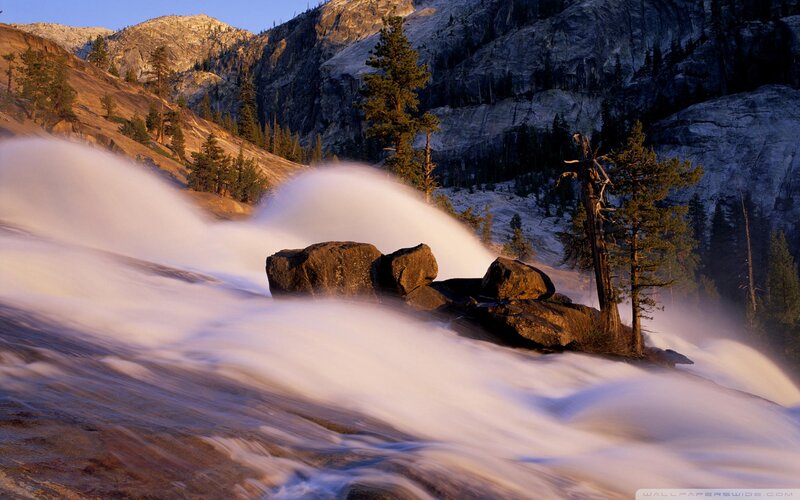 Waterfall in Mountain Valley — White