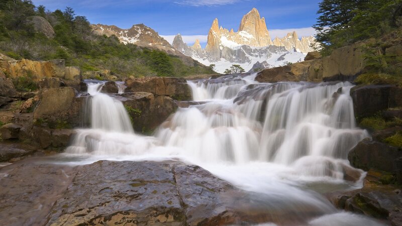 Waterfall in Mountains — Blue, Serene