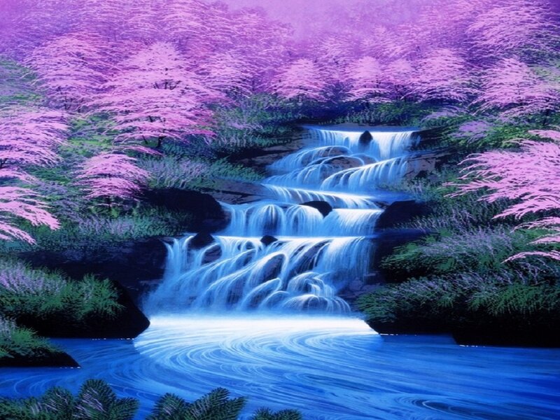 Waterfall in Purple Forest