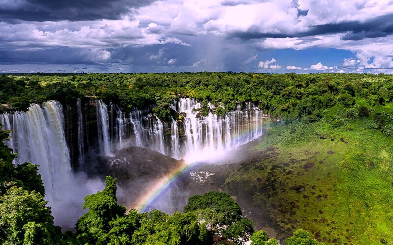 Waterfall in Rainforest — Green, Dramatic, Afternoon, Photograph, Rainbow